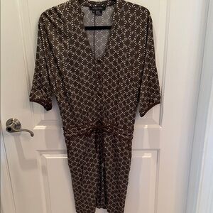 Etcetera Geometric Brown Dress with Tie Waist